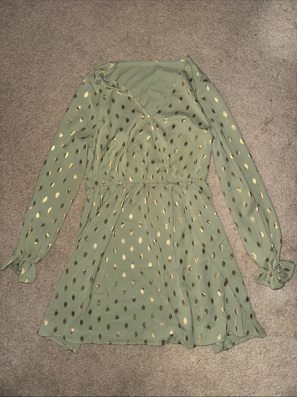 Women's Olive Green Gold Dot Wrap Dress